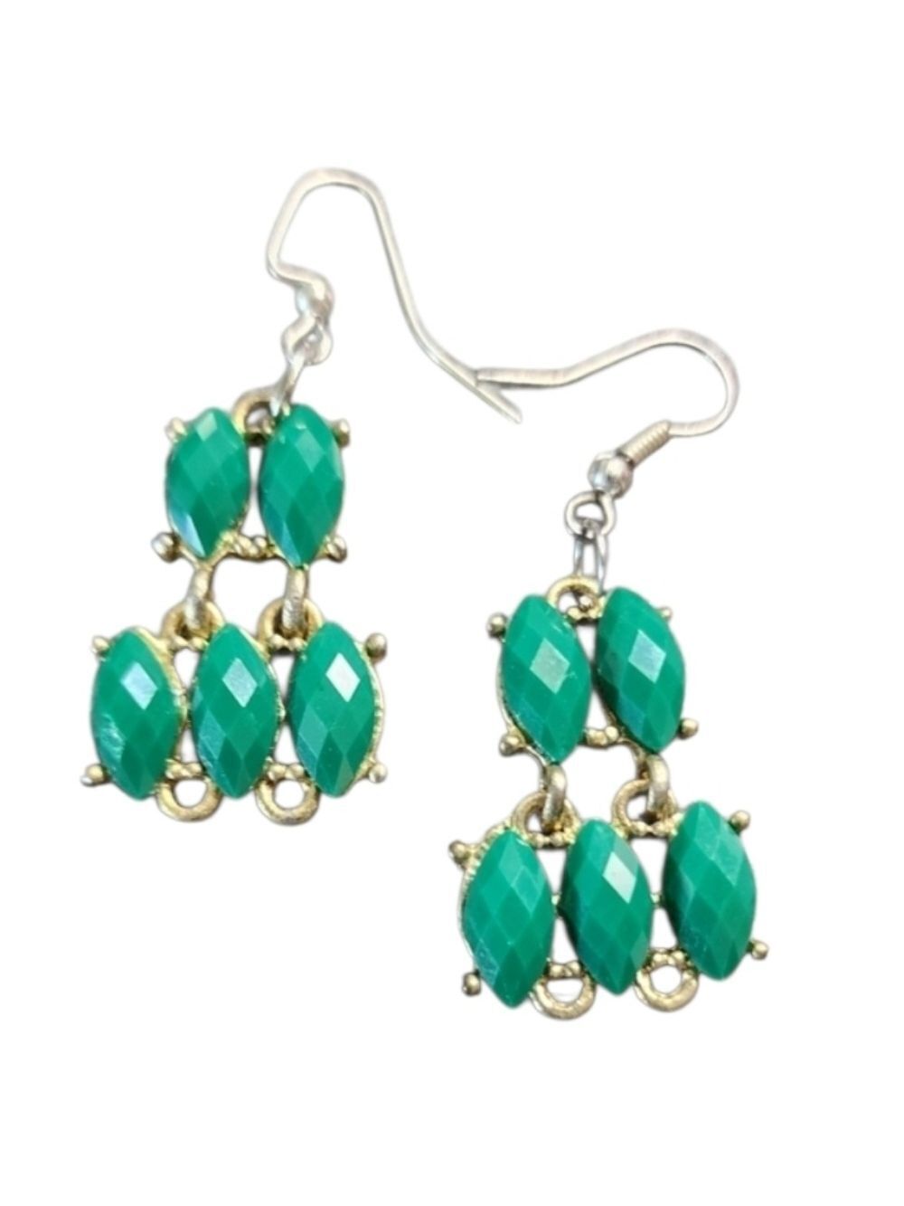 Green Goldtone Chandelier Earrings Beads